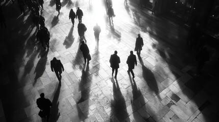 Black and white street photo with dramatic lighting and shadows