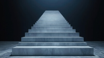 modern staircase leads upward in dark, minimalist space, creating sense of depth and intrigue. smooth, concrete steps invite exploration and evoke curiosity
