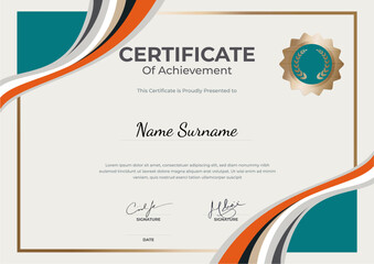 Elegant orange tone gold diploma certificate template