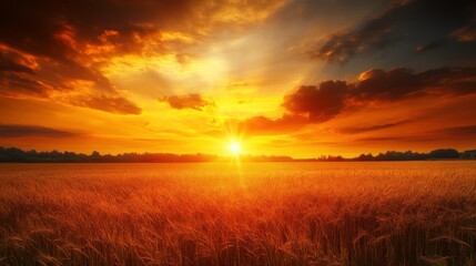 Obraz premium Vibrant Agricultural Field Under Warm Sunset Light