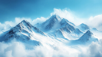 White snowy mountains under a vibrant blue sky symbolizing travel lifestyle resilience and challenges ideal for adventurous journeys or serene getaways capturing nature's majestic and inspiring essenc