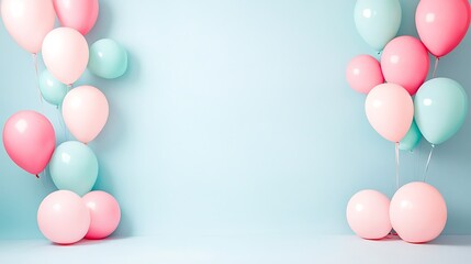 Pastel Balloons Floating Against A Light Blue Background