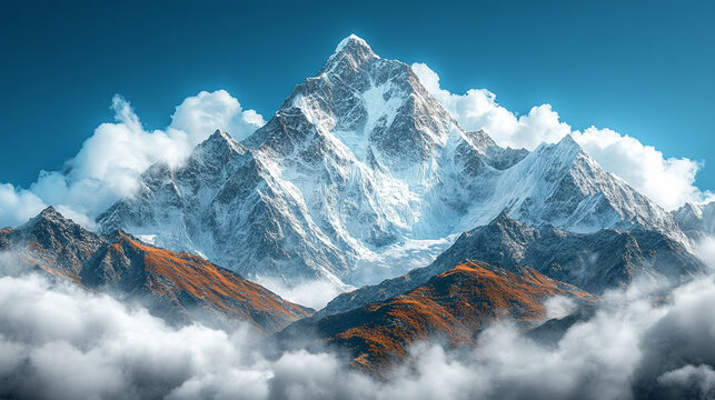 White snowy mountains under a vibrant blue sky symbolizing travel lifestyle resilience and challenges ideal for adventurous journeys or serene getaways capturing nature's majestic and inspiring essenc