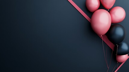 Pink and black balloons against a dark background