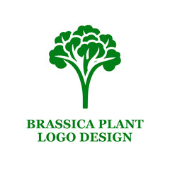 Green Brassica Plant Logo Design with Stylized Leaves and Fields - Eco-Friendly Branding Concept