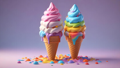 an illustration of 2 ice cream cone