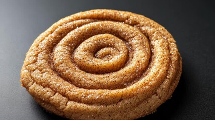 A close-up of a cinnamon roll cookie, showcasing its spiral shape and sugary texture. - Powered by Adobe