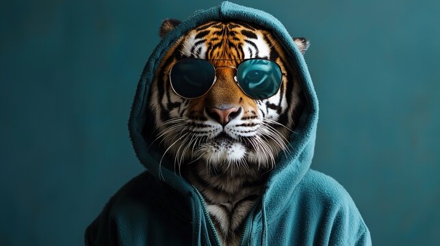 Tiger in Hoodie and Sunglasses