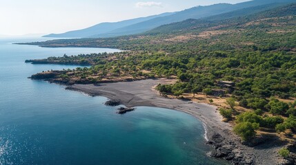Fototapeta premium Aerial View of Coastal Community Under Bright Sun