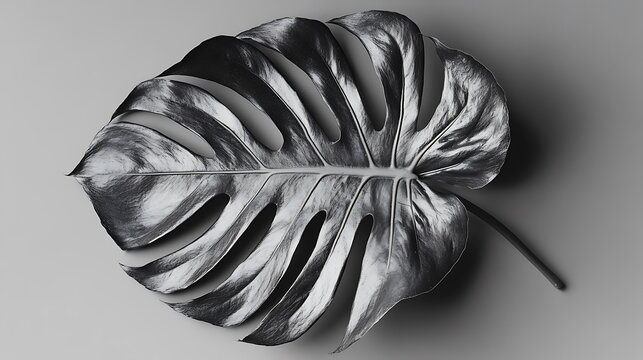 Silver Monstera Leaf on Gray Background - Powered by Adobe