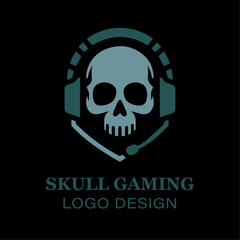 "Unique skull with headphones gaming logo, designed for video game companies, e-sports teams, and streaming channels looking for bold and edgy branding"