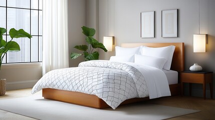 [modern bedroom bedding open personal] Cozy Modern Bedroom with Neutral Walls and Natural Light