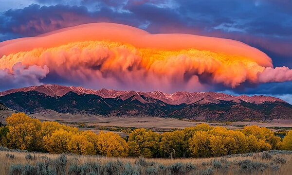 Sunset Pileus Cloud over Autumn Mountains
