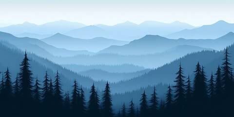 Obraz premium Misty Blue Mountain Range Silhouette.