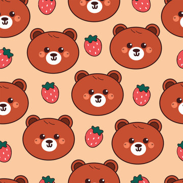 Fototapeta seamless pattern cartoon bear and strawberry. cute animal wallpaper for fabric print, gift wrap paper