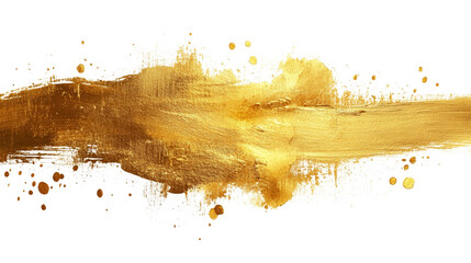 Artistic gold paint splash on white background.