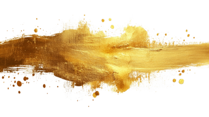 Artistic gold paint splash on white background.