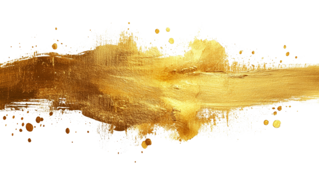 Artistic gold paint splash on white background.