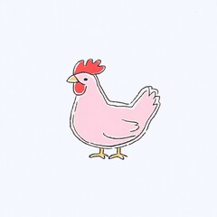 Charming Hand-Drawn Illustration: A Pink Hen Perched on Light Background. AI Generated