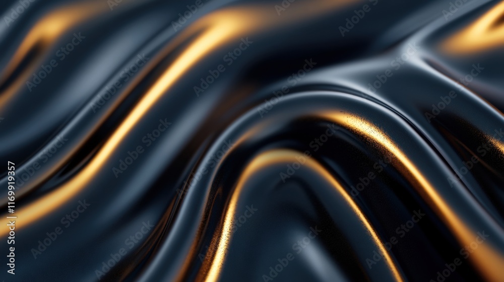 Sticker Fluid golden waves ripple smoothly over a dark background, showcasing a dynamic interplay of light and shadow in elegant formations