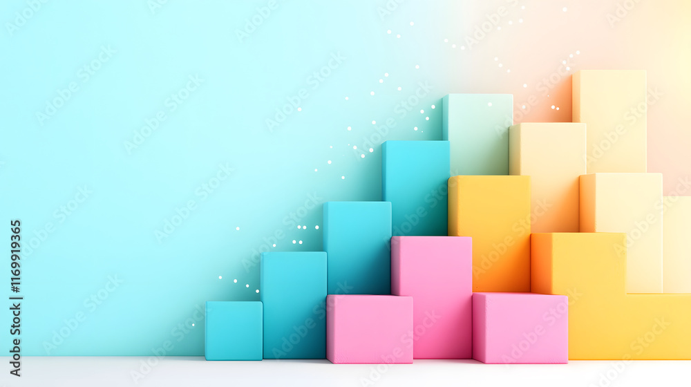 Poster Colorful stacked blocks forming a graph against a gradient background