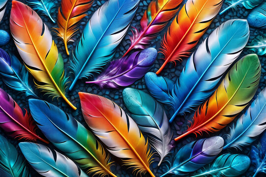 mosaic like feather Geometric Background    a pattern of glowing multicolor ice mosaic  