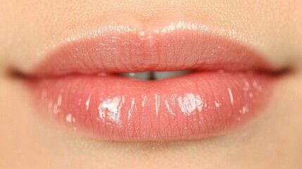Obraz premium Close-up view of enhanced lips that appear shiny and full after a cosmetic procedure aimed at improving lip volume and shape