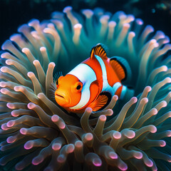 Clownfish swimming in coral 