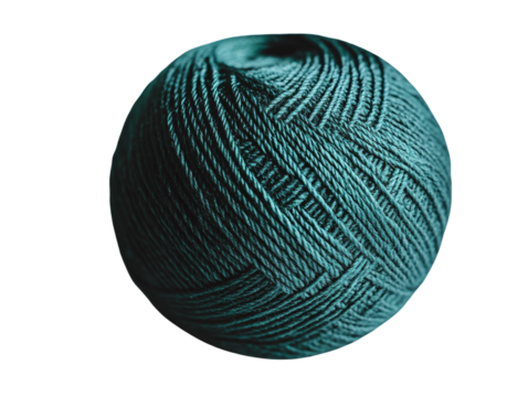 Close-up of a teal yarn ball for crafting.