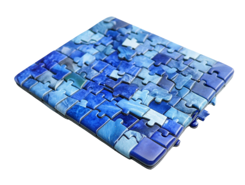 Colorful blue puzzle pieces arranged beautifully - Powered by Adobe