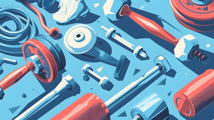 Close-up illustration of gym equipment with space for text, focusing on workout and fitness themes