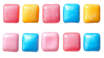 Colorful candy bars lined up neatly.