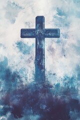 Fototapeta premium A cross of salvation on a blue background, symbolizing faith amidst chaos.