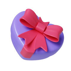 Heart-shaped gift box with bow, 3D render.