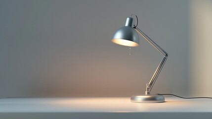 A modern desk lamp with a matte silver finish and adjustable arm