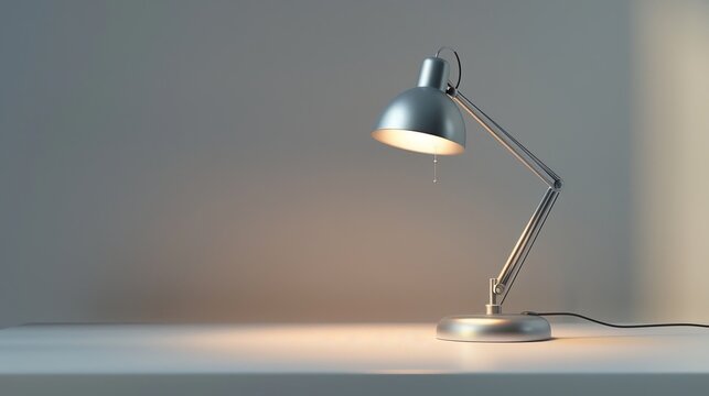 A modern desk lamp with a matte silver finish and adjustable arm