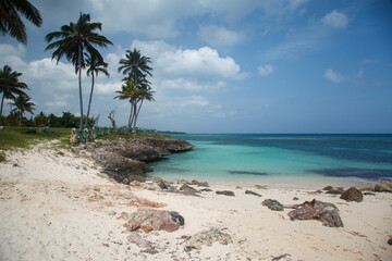 Naklejka premium Beautiful tranquil Bany beach, Guardalavaca, Holguin province, Cuba