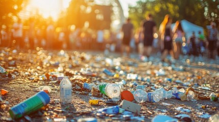Litter Scene at Outdoor Concert in Bright Midday Sun
