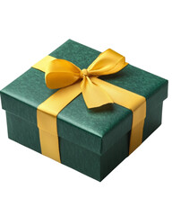 Obraz premium Elegant green gift box with golden ribbon.