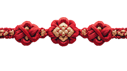 Elegant red decorative ribbon with floral motifs.