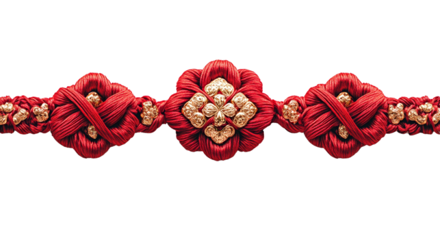 Elegant red decorative ribbon with floral motifs.