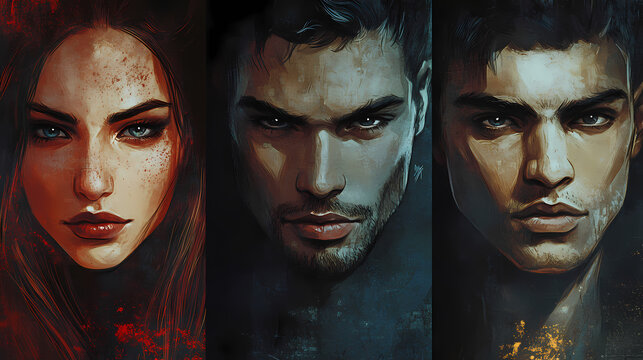 Four individuals with distinct facial expressions representing the temperaments of choleric, melancholic, sanguine, and phlegmatic. Sanguine. Illustration