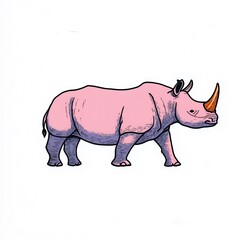 Obraz premium Pink Rhino Hand-Drawn Illustration: A Strikingly Unique Artistic Rendering. AI Generated