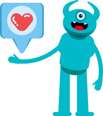 Monster Character and Heart Message
