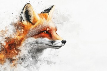 Obraz premium Close up of a vividly colored fox with abstract splatter and brush strokes, showcasing creative design elements.