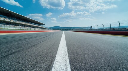 Fototapeta premium Empty Race Track Under Blue Sky at Daytime with Clouds