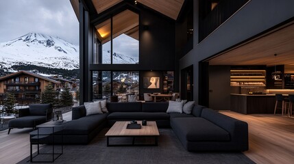 Luxurious Swiss Chalet Interior with Earthy Tones