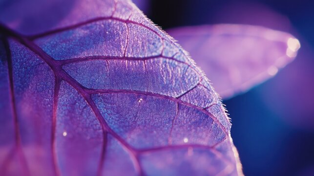 Close-up of a vibrant purple leaf showcasing intricate vein patterns and textures.