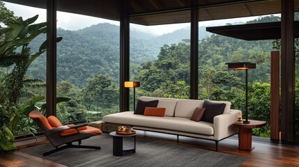 Fototapeta premium Modern Elegant Living Room with Scenic View