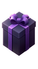 Shiny purple gift box with elegant bow.